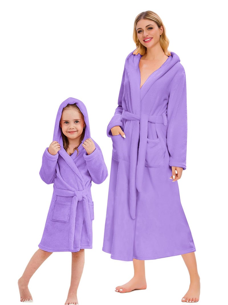 Umeyda Kids Robe, Warm Fleece Bath Robes with Belt and Pockets Absorbent Plush Flannel Robe for Girls, Purple, US 9-10 Years, CN 150 - Image 1
